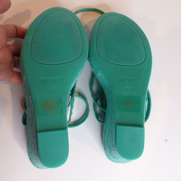 Nine West Hunda Espadrille Platform Wedges Sandal Green Size 6.5 - Picture 2 of 9